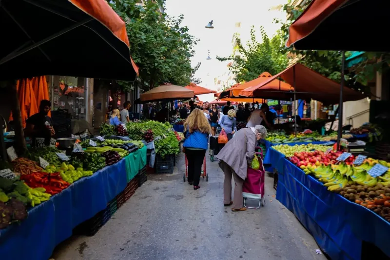 Stalls at the Saturday laiki market in Chania