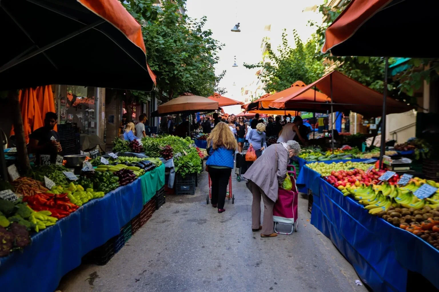 Stalls at the Saturday laiki market in Chania
