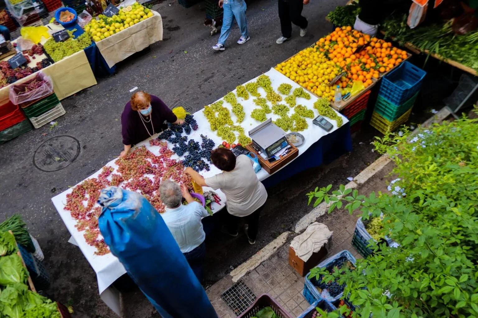 Produce stalls at the Saturday market in Chania