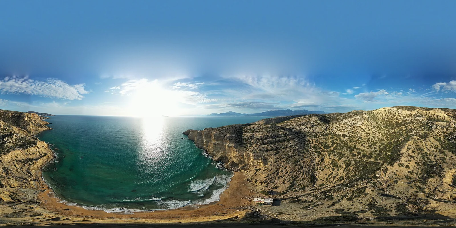 Panoramic view over Red Beach from the hill south of Matala