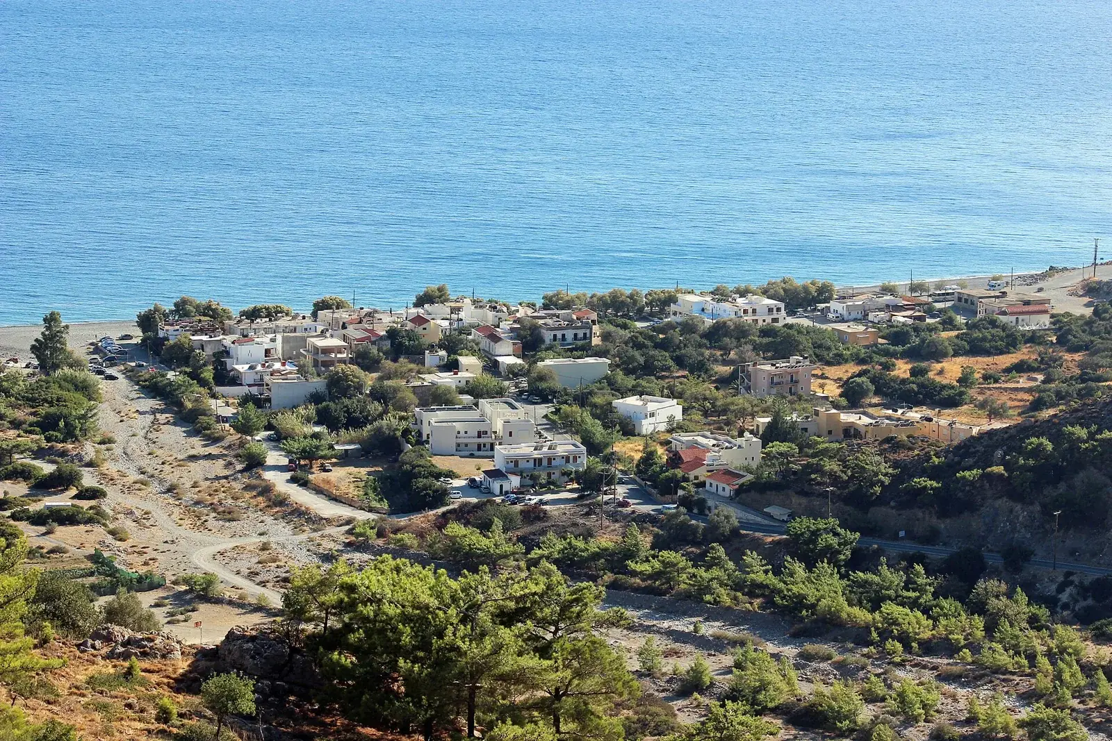 Sougia village and its shoreline from above